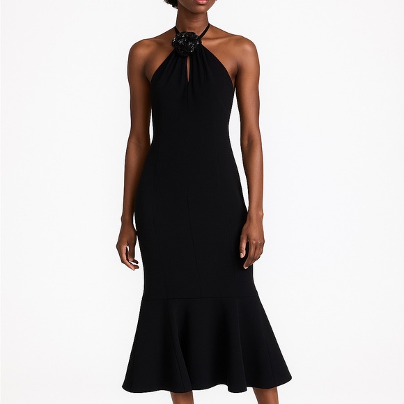 CINQ A SEPT Dresses & Skirts - Cinq à Sept Jennie Rosette Halter Dress in Black Size 12